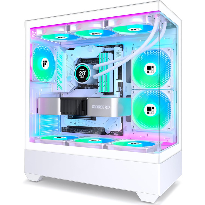 Ігровий корпус для ПК FOIFKIN F1 білий, ATX Mid-Tower, 5 ARGB PWM вентиляторів, 270° панорамне скло