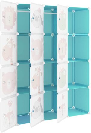 Дитяча шафа модульна vidaXL з 12 кубиками, зелена, PP, 110x36,5x143,5 см, органайзер для іграшок та одягу зі сталевим каркасом