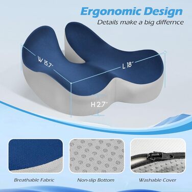 Подушка ортопедична для офісного крісла Lofty Aim з піни Memory Foam: підтримка попереку, куприка, зняття болю, для офісу, авто, літака, інвалідного візка – чорний, синій та сірий