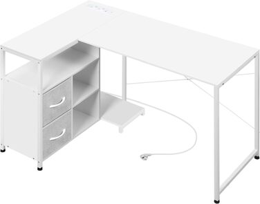 Кутовий письмовий стіл WOLTU білий з USB-A/C розетками, комп'ютерний стіл 120x80x75 см з полицею та металевим каркасом