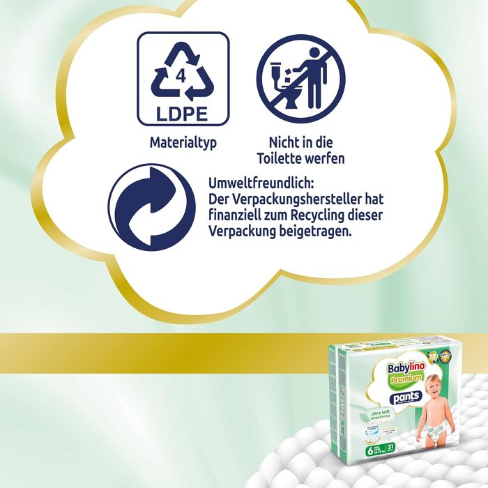 Підгузки-трусики Babylino Premium Pants розмір 8 XXL (20+ кг) з ультра-м'яким фільтром, 104 шт. (включаючи розмір 6 - 31 шт.)