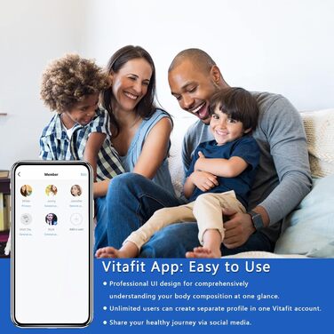 Ваги для вимірювання жирової маси тіла Vitafit з Bluetooth та додатком, 180 кг, чорні, аналізатор складу тіла, індекс маси тіла, м'язова маса