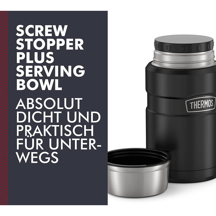 Термос для їжі Thermos STAINLESS KING 710 мл чорний матовий, харчовий контейнер з нержавіючої сталі, збереження тепла до 14 годин, холоду до 24 годин, герметичний, для супу, каші, страв, великий об’єм, без ложки, можна мити в посудомийній машині