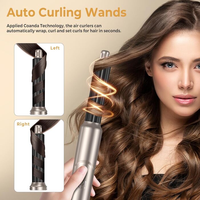 UKLISS Airstyler 5-в-1: Фен-щітка, стайлер для волосся з іонізацією, випрямляч, плойка для локонів, насадки для укладання. Золото-білий колір