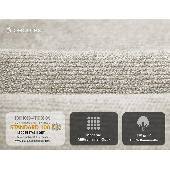 Набір рушників BEAUTEX преміум, 100% бавовна, 550 г/м², Oeko-TEX, 2 для рук і 2 банних, сірий, виготовлено в Європі
