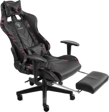 Ігрове крісло Gaming Chair з підставкою для ніг, ергономічними 4D-підлокітниками та регульованою підтримкою спини, офісне крісло для геймерів, колір: Чорний/Мілітарі-Рожевий