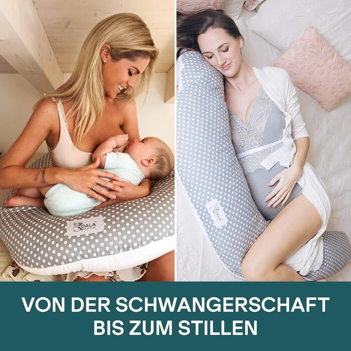 Подушка для вагітних та годування Koala Babycare XXL, для сну на боці, з чохлом із 100% бавовни, медична, для дорослих, сірий з білими точками