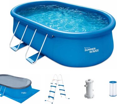 Овальний басейн Summer Waves Quick Up 457x305x107 см, синій, комплект для саду з фільтром, драбинкою, підстилкою та тентом