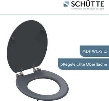 Дерев'яне сидіння для унітаза SCHÜTTE з мікроліфтом (гігієнічна накладка), сіре, MDF, витримує до 175 кг