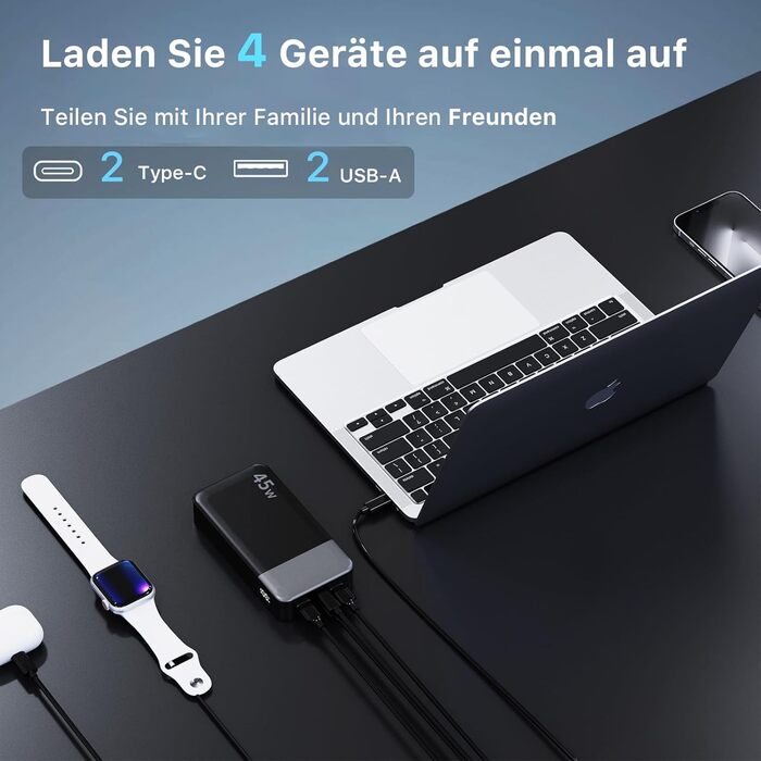 Power Bank NOBIS 20000mAh 45W з C-to-C кабелем, цифровою індикацією, чорний