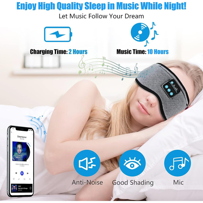 Bluetooth навушники-маска для сну Aceshop, музична маска для очей, бездротова, Bluetooth 5.2, HD-динаміки, миюча, подарунок для чоловіків і жінок
