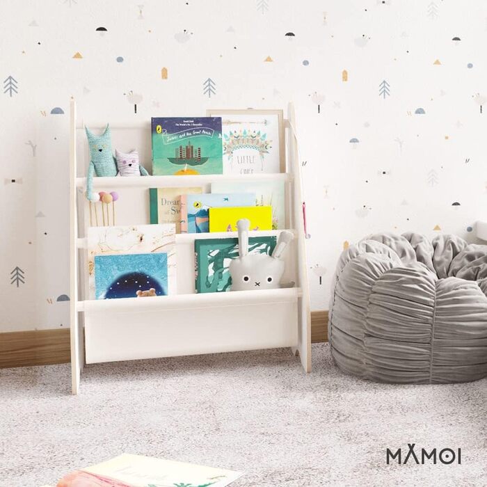 Дитяча книжкова полиця MAMOI з дерева, настінна книжкова шафа для дитячої кімнати, біло-бежевий, компактні меблі для дітей