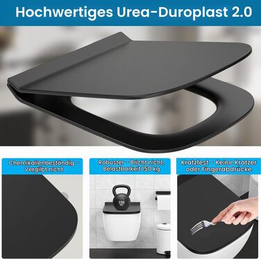 Сидіння для унітаза Q-подібне з мікроліфтом (м'яке закриття), Duroplast, чорне, 430×345 мм, зі швидким монтажем