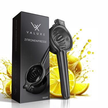 Преміум ручний соковижималка для цитрусових VALUXE® — ручна преса для лимонів, лаймів та маленьких апельсинів, Small Deluxe, нержавіюча сталь, чорна, придатна для посудомийки