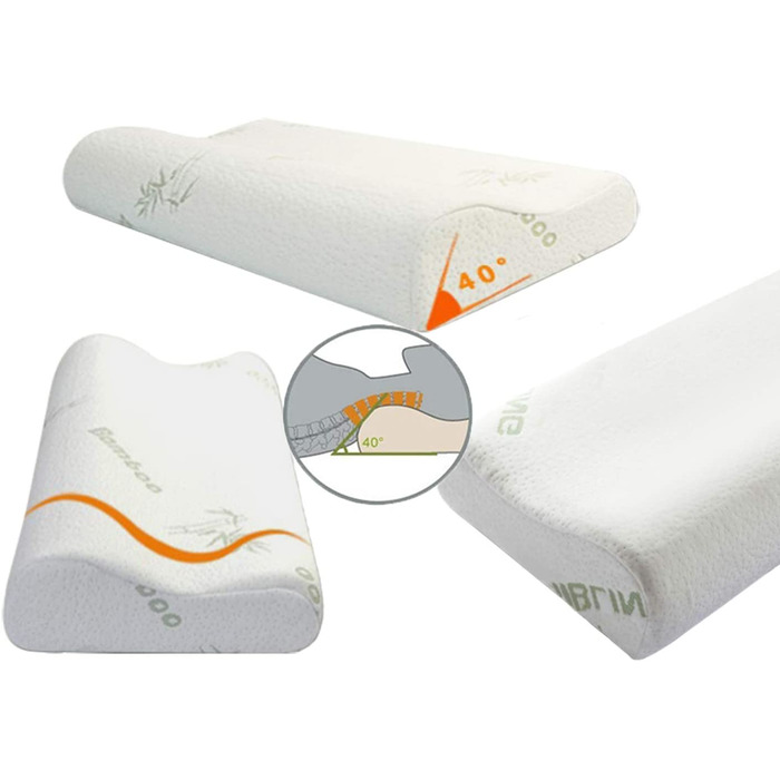 Подушка ортопедична з піни Memory Foam для глибокого сну, бамбукова, біла, гіпоалергенна, знімний чохол