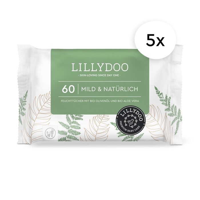 Дитячі вологі серветки LILLYDOO Mild & Natürlich, гіпоалергенні, 600 шт. (5х120)