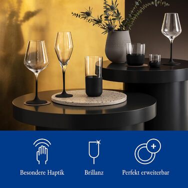 Набір келихів для білого вина Villeroy & Boch Manufacture Rock, 4 шт., кришталеві, прозорі з чорними ніжками, дизайнерські келихи преміум-класу