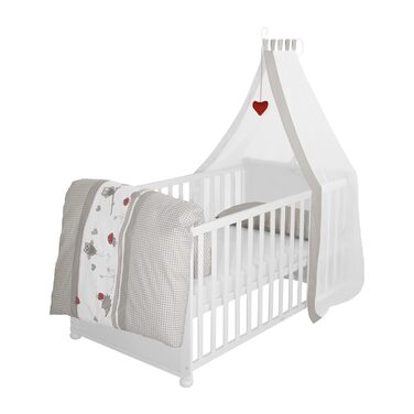 Дитяче ліжечко roba Adam & Eule 70x140 см, біле, комплект: матрац, постіль, балдахін, дерев'яне, регульоване, трансформується у підліткове