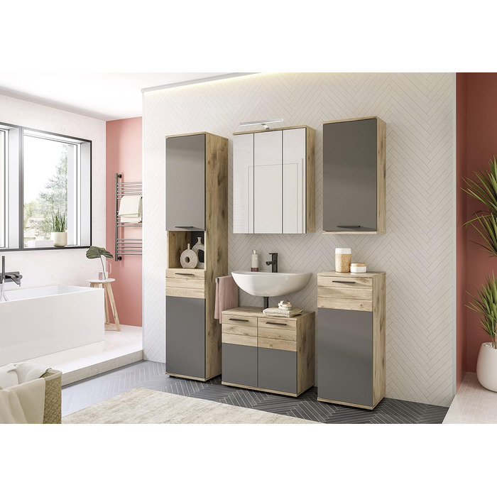 Високий шафа для ванної Xonox Home Mason X12B8711, сірий, 37x190x34 см