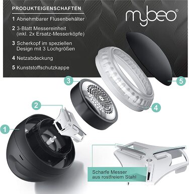 Електричний акумуляторний машинка для видалення катишків Mybeo, USB зарядка, для різних тканин, чорний, з безпечним вимикачем