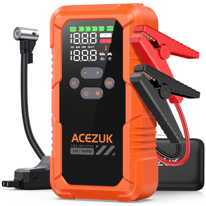 Пусковий пристрій ACEZUK 9000A з компресором 160 PSI та павербанком, помаранчевий