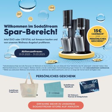 Сифон для води SodaStream Duo Family Pack: з CO2-циліндром, 2 скляними та 2 пластиковими пляшками по 1л (придатні для ПММ), білий, висота 44 см