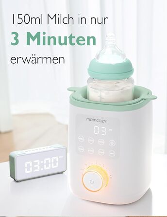 Momcozy Нагрівач для пляшечок Momcozy Nutri-Flaschenwärmer - 9-в-1 з точним контролем температури, нічним світлом, швидким нагрівом та автоматичним вимкненням. Сумісний з усіма пляшками.