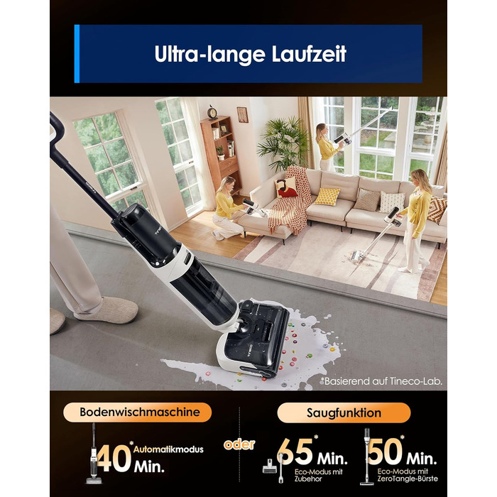 Tineco FLOOR ONE S6 Combo: акумуляторний пилосос 2-в-1 для сухого та вологого прибирання, самоочищення, 60 хв роботи