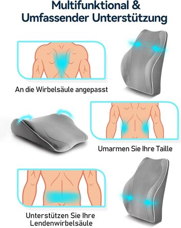 Ортопедична подушка для спини Travel Ease з пам’яттю форми, поперекова підтримка для офісного стільця з антистатичним гіпоалергенним чохлом, сіра