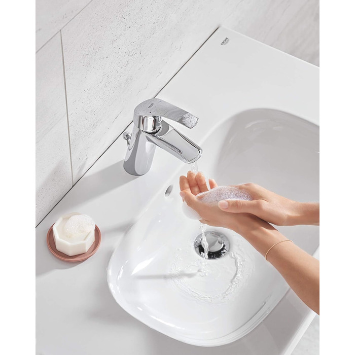 Змішувач для ванної кімнати Grohe Eurosmart, економічний, хром, з витяжною пробкою, 17 см, проста установка