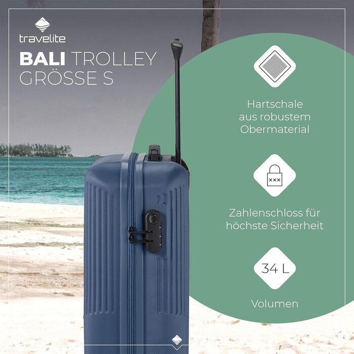 Дорожній чемодан Travelite Bali 34 л, маленький, ABS, жорсткий корпус, 4 колеса, для ручної поклажі, 55 см, відповідає IATA