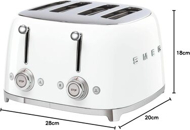 Тостер Smeg TSF03WHEU 4-секційний білий, 6 режимів, підігрів, розморожування, функція бейгл, 2000 Вт