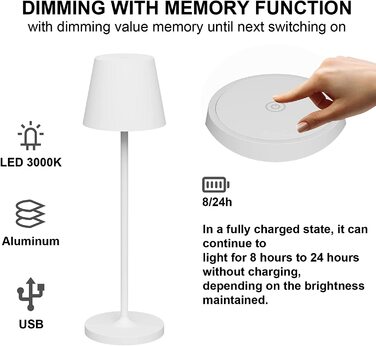 Klighten Набір з 2 димованих LED настільних ламп, тепле світло 3000K, акумуляторні, дизайнерські, USB зарядка, темно-сірий алюміній, для дому та вулиці
