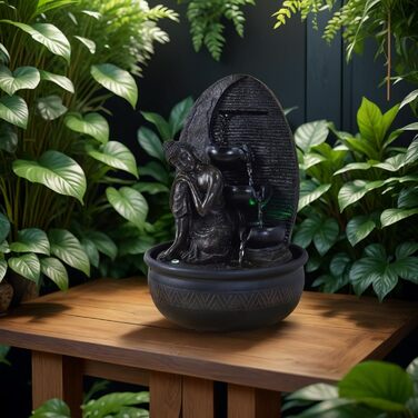 Декоративний фонтан Zen'Light Будда Grace з кольоровою LED-підсвіткою для медитації та релаксації, безшумний насос, знімна скульптура, висота 40 см