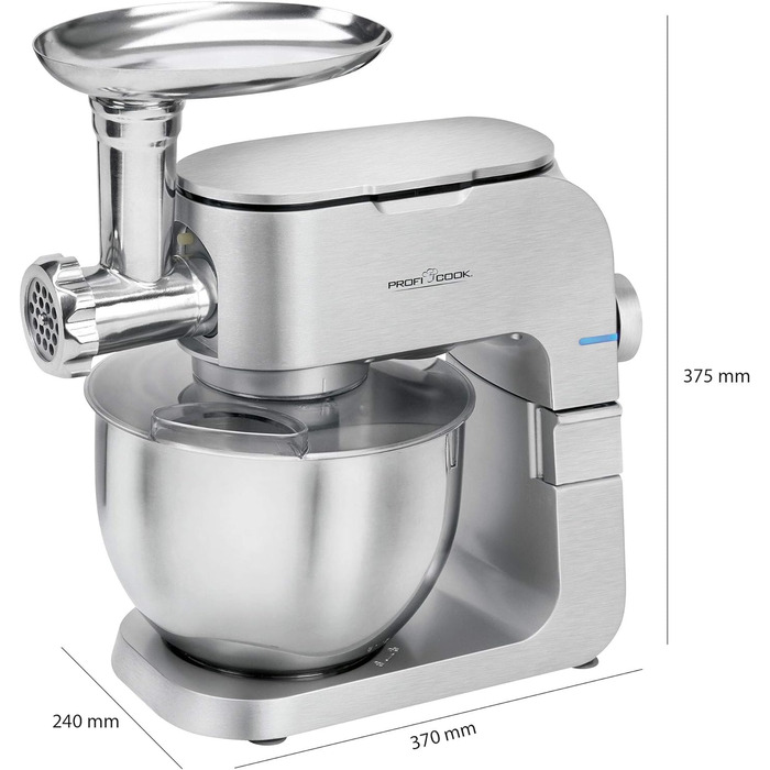 Кухонна машина 2в1 ProfiCook PC-KM 1151 з м'ясорубкою, 1300 Вт, 6,5 л, алюмінієвий корпус, 8 швидкостей, нержавіюча чаша, комплект насадок