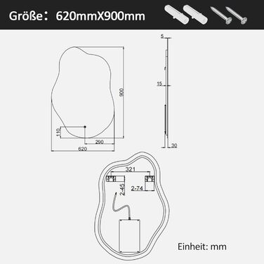 Дзеркало для ванної кімнати Boromal з підсвічуванням 80x60 см, 3 кольори світла, регулювання яскравості, LED, сенсорне керування, Стиль Jy02