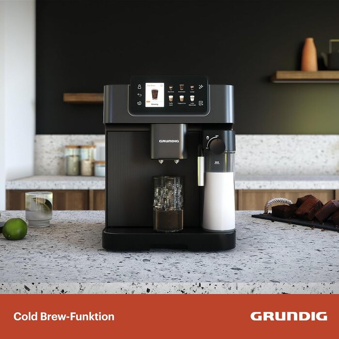 Кавомашина автоматична Grundig KVA 8230, 19 бар, сталева кавомолка, капучинатор, підігрів чашок, чорний/сріблястий