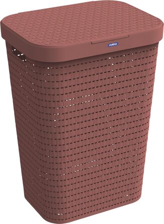 Кошик для білизни Rotho COUNTRY з кришкою, червоний, 55л, імітація ротангу, BPA Free
