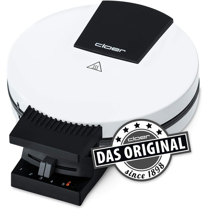 Вафельниця Cloer 1200 Вт для класичних вафель XXL, діаметр 19,5 см, сталева, біла, без сигналу