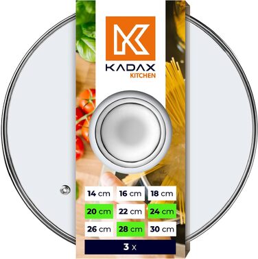 Набір універсальних скляних кришок для кастрюль та сковорідок KADAX, 3 шт. (Ø20, 24, 28 см), термостійке скло з металевою ручкою
