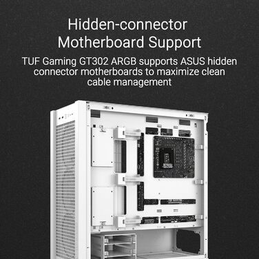 Ігровий корпус ASUS TUF GT302 ARGB білий, Mid-Tower ATX, 4x140 мм ARGB вентилятори, змінні бокові панелі, підтримка ATX материнських плат із прихованими роз'ємами, сітчаста фронтальна панель