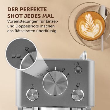 Кавомашина Breville Barista Slim VCF185X с молоковідбійником, 15 бар, срібляста - для капучино та лате