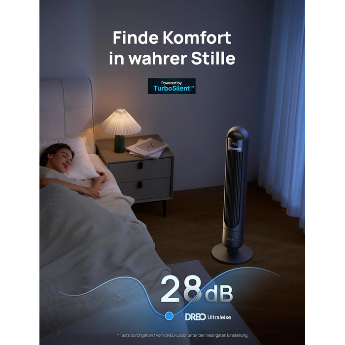 Вентилятор підлоговий DREO Smart Tower 91.5 см: тихий, з пультом, WiFi, Alexa/Google, 90° осциляція, 4 режими, таймер 8 год, для дому/офісу (чорний)