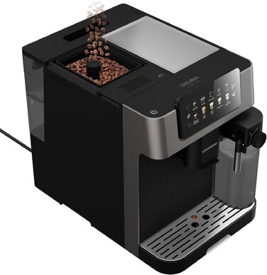 Кавомашина автоматична Grundig KVA 7230, 19 бар, сталева кавомолка (13 ступенів), капучинатор, підігрів чашок, чорний/сріблястий