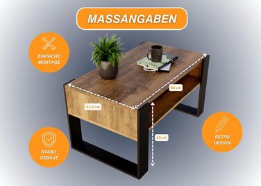 Журнальний стіл CraftPAK для вітальні з високоякісного деревостружкового матеріалу, сучасний стіл для дивану з додатковою полицею, ретро-чорний