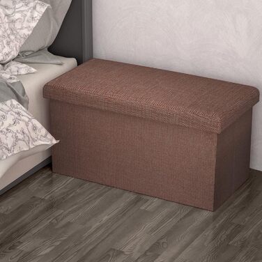 Складана пуф-сидіння INTIRILIFE 78x38x38 см, бурштиново-коричнева, з кришкою та відділенням для зберігання, лляна тканина, пуф-скриня, підставка для ніг