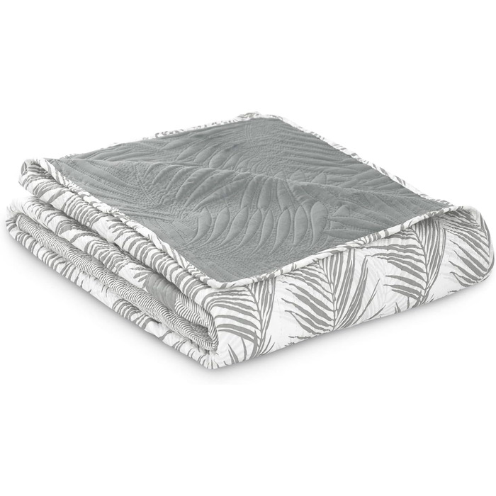 Покривало AmeliaHome Tropical Bonaire 260x280 см, двостороннє, стьобане, легкий догляд, рослинний візерунок, сірий/білий