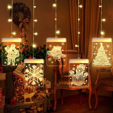 Льоново-новорічна гірлянда-завіса Bloomwin з 120 LED, тепле біле світло, 8 режимів, USB, для декору вікон та інтер'єру (акрил, квадратні)