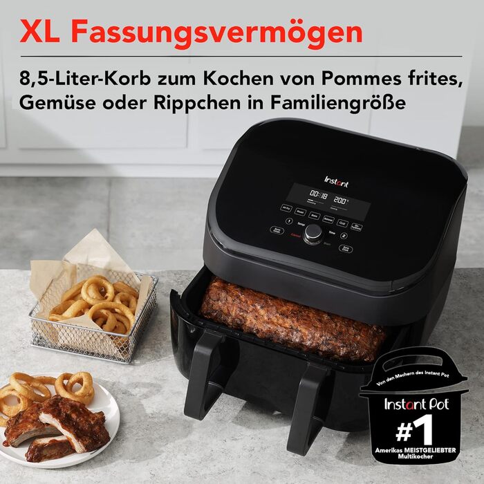 Фритюрниця з гарячим повітрям Instant VersaZone XXL 8.5 л, цифрова, 8-в-1, чорна, 1700 Вт, одна велика або дві камери, для смаження, випікання, грилю, сушки та розігріву