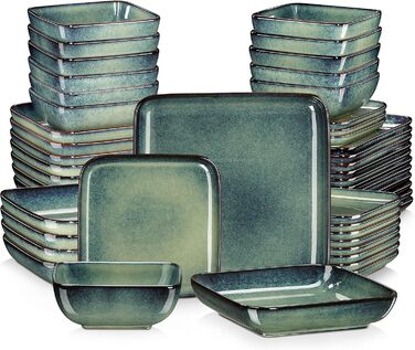 Сервіз з кам'яної кераміки vancasso STERN на 48 предметів, квадратний набір посуду для 4-12 осіб: миски для мюслі, супові, десертні та обідні тарілки
